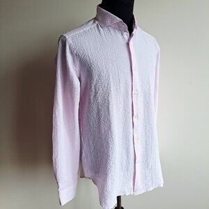 NEW Tintoria Mattei 954 Men's Pink Textured Long Sleeves Slim Shirt Sz 44